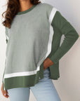 Stripe Colorblock Patchwork Dolman Sleeve Sweater