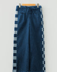 Denim Checker Side Panel Patchwork Drawstring Pants