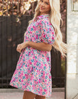 Floral Collared Half-Placket Short Sleeve Mini Dress