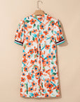 Floral Contrast Trim Split Neck Mini Dress