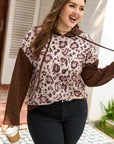 Plus Size Leopard Knit Patchwork Hoodie