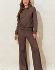 Solid Collared Sweatshirt and Pants Set
