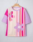 Flower Patch Stripe Colorblock Short Sleeve Top