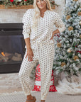 Kora Dot Print Notched Long Sleeve Top