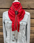 35X35" Solid Electric Red Wild Rag / Scarf - Leather Slide and Bolo Tie