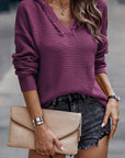 Collins V Neck Ribbed Drop Shoulder Hooded Sweater