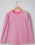 Stripe Textured Knit Round Neck Long Sleeve Top