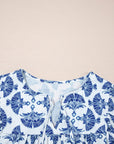 Geometric Tassel Tie V-Neck Short Sleeve Blouse