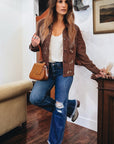 Floral Corduroy Embroidered Button-Front Jacket