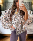Floral Frilled Puff Sleeve Button Down Shirt