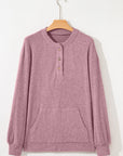 Solid Ribbed Knit Drop Shoulder Henley Top
