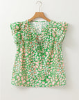 Abstract Leopard Tie Front Flutter Sleeve Blouse
