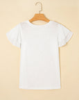 Solid Layered Ruffle Short Sleeve Round Neck Top