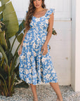 Floral Scoop Neck Tiered Flowy Midi Dress