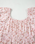 Floral Front Tie Shirred Waist Ruffle Mini Dress