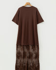 Solid Lace Patchwork Short Sleeve Maxi Dress