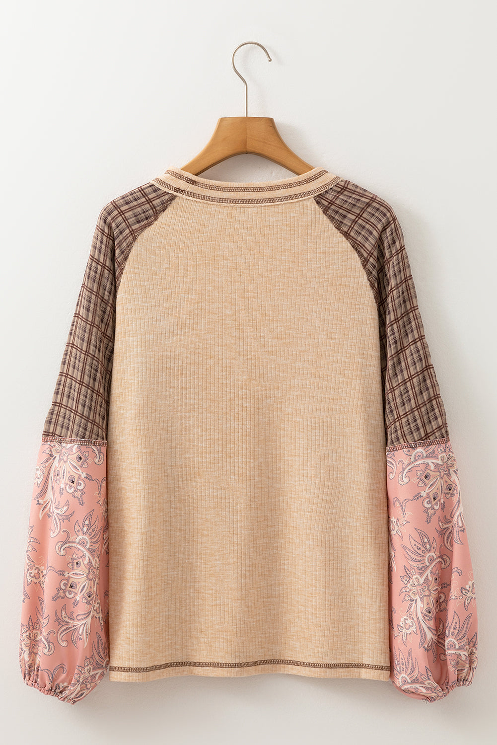 Elena Raglan Sleeve Ribbed Knit Patchwork Blouse
