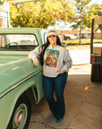 Cactus Motel Raw Cut V-neck Western Graphic Sweatshirt