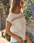 Crochet Insert Crinkle Gauze Short Sleeve Blouse