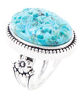 Carved Blue Turquoise and Sterling Silver Cocktail Ring