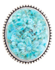 Carved Blue Turquoise and Sterling Silver Cocktail Ring