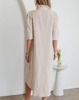 Stripe Frilled Collar 3/4 Sleeve Maxi Dress