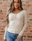 Pearl Sleeve Ribbed top Long Sleeve Top