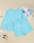 Plus Size Solid Pullover Top and Shorts Set