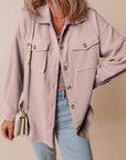 Solid Corduroy Button-Up Pocketed Shacket