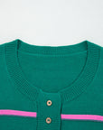 Plus Size Stripe Half Button Drop Shoulder Sweater