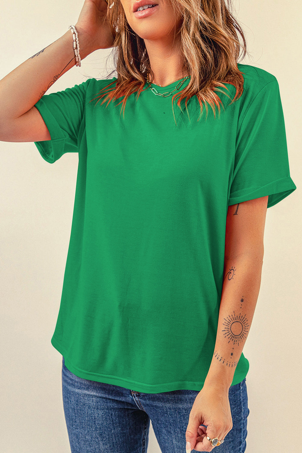 Solid Short Sleeve Crew Neck Tee