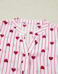 Stripe Textured Heart Flounce Sleeve Shirt