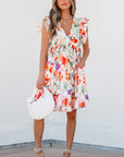 Floral Double Ruffle Sleeve V-Neck Mini Dress