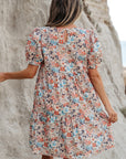 Boho Floral Short Puff Sleeve Mini Dress