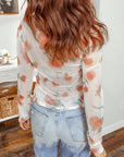 Floral Mesh Round Neck Long Sleeve Top