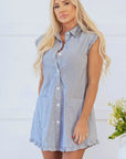 Remy Stripe Frilled Sleeveless Collar Button Up Mini Dress