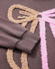 Bow Tie Contrast Terry Drop Shoulder Sweatshirt