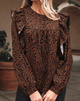 Leopard Ruffle Puff Sleeve Blouse
