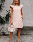 Abigail Textured Flutter Sleeve Bow Back Mini Dress