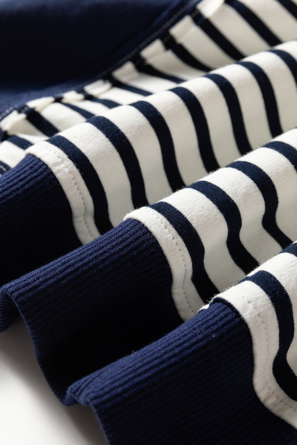 Blue Stripe Contrast Stitched Detail Color Block Patchwork Plus Size Sweatshirt