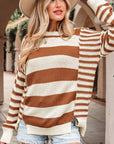 Stripe Patchwork Drop Shoulder Sleeve Sweater