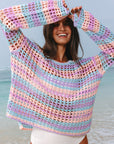 Stripe Open-Knit Beach Cover-Up Sweater
