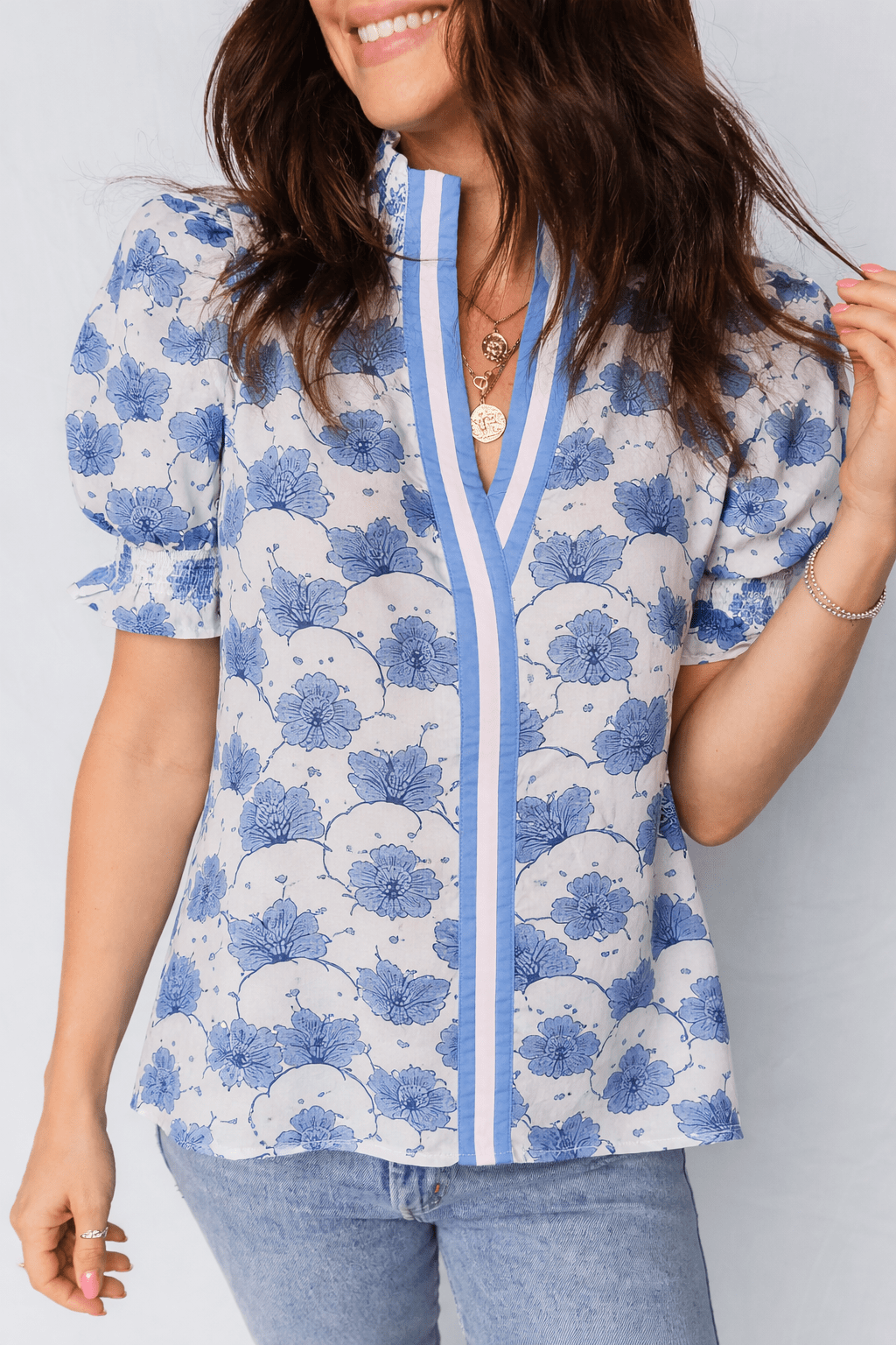 Mariam Sleeve Contrast Trim Blouse