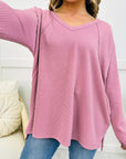 Corded Knit Reverse Seam Patchwork Long Sleeve Top