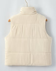 Corduroy Stand Neck Zipped Puffer Vest