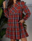 Plaid Frilled Collar Long Sleeve Mini Dress
