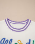 Mardi Gras Tinsel Lettering Short Sleeve Sweater