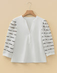 Stripe Patchwork Buttoned V-Neck Ribbed Knit Top