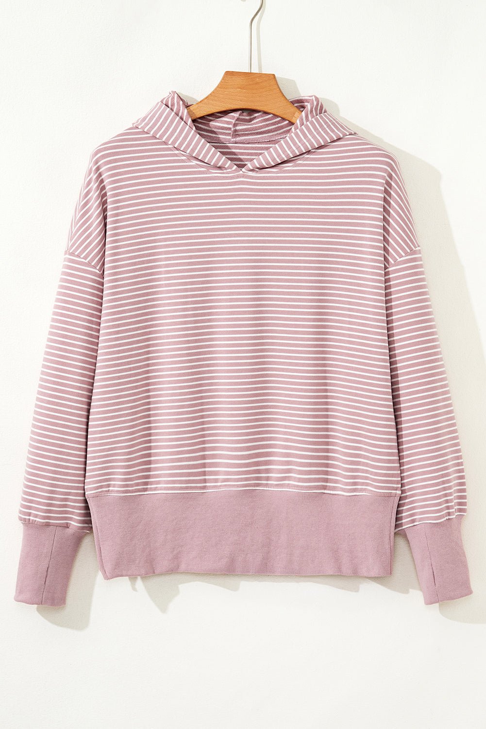 Stripe Thumbhole Sleeve Side Slit Drop Shoulder Hoodie