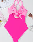 Colorblock Ric-Rac Trim Cutout Swimsuit